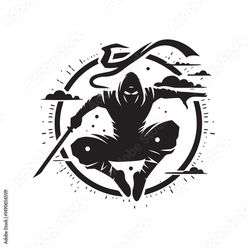 ninja silhouette, editable vector image