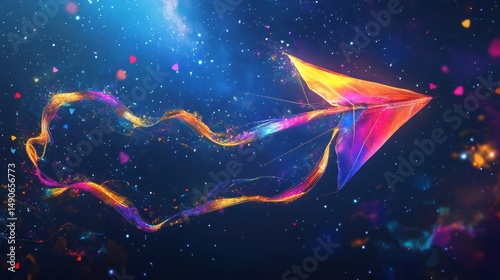 Vibrant Colorful Arrow Symbolizing Direction and Progress on a Cosmic Background with a Sense of Motivation and Goal Achievement Representation