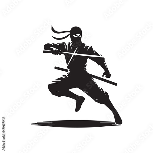 ninja silhouette, editable vector image
