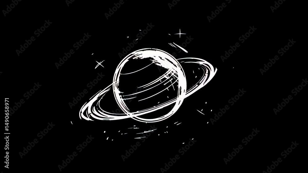  Hand Drawn Chalkboard Illustration of Ringed Planet