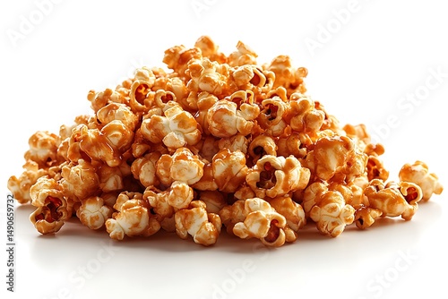 Delicious pile of caramel popcorn on white background isolated for snack food concepts