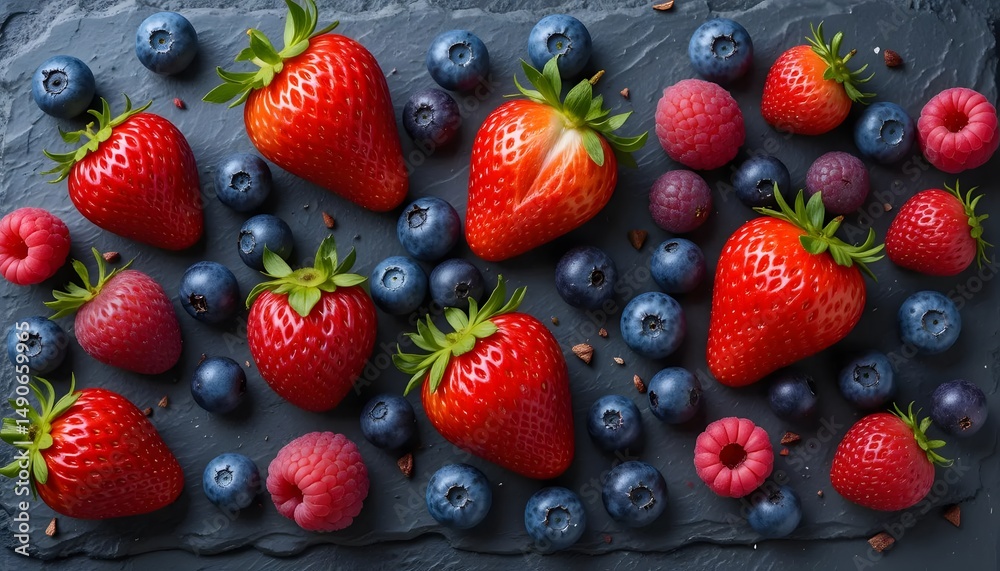 Obraz premium Fresh Berries Strawberries, Blueberries, and Raspberries