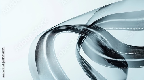 Abstract Flowing Curves with Light Reflection on Gradient Surface Depicting Motion and Connectivity Isolated on a White Background in Studio