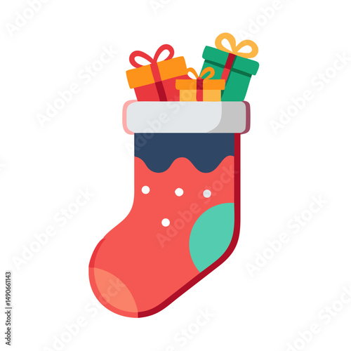 christmas stocking with gifts icon, christmas stocking with gifts vector illustration-simple illustration of christmas stocking with gifts, perfect for christmas stocking with gifts logos and icons