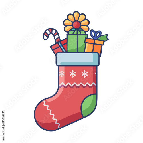 christmas stocking with gifts icon, christmas stocking with gifts vector illustration-simple illustration of christmas stocking with gifts, perfect for christmas stocking with gifts logos and icons