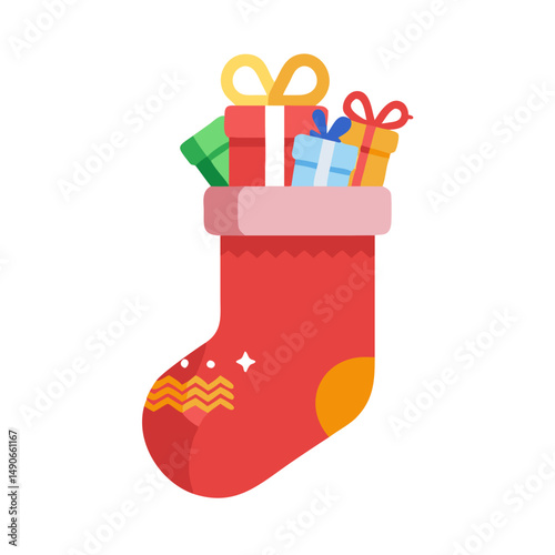 christmas stocking with gifts icon, christmas stocking with gifts vector illustration-simple illustration of christmas stocking with gifts, perfect for christmas stocking with gifts logos and icons