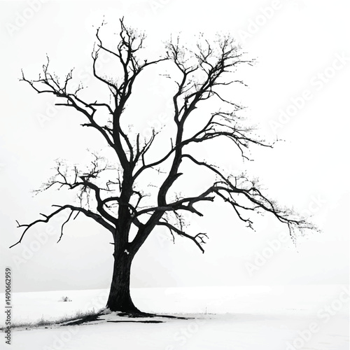 silhouette of a dead tree isolated on white