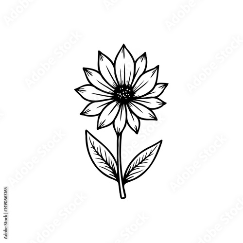 Elegant monochrome floral illustration with delicate petal and stem detailing