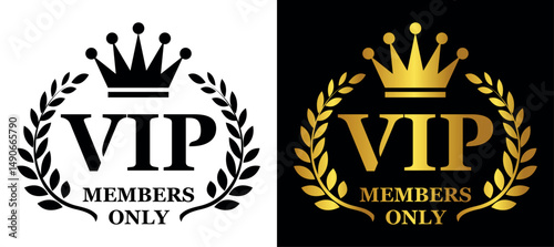 VIP members only logo for business card, label, badge. Vector template on transparent and dark backround