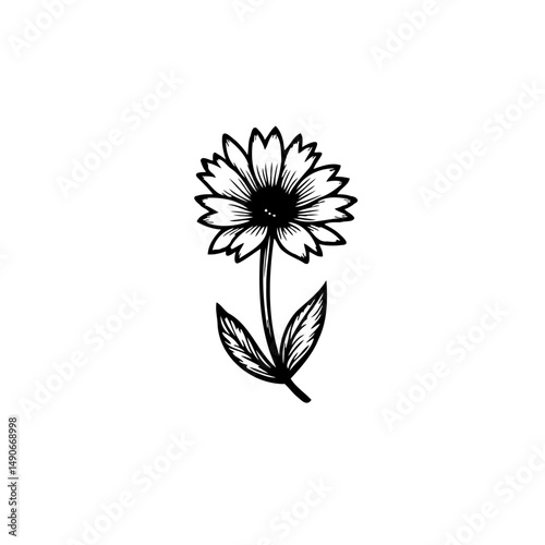 Elegant botanical drawing featuring a delicate flower with leaves and stem