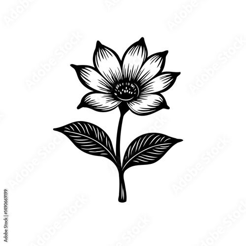 Elegant botanical illustration of a stylized blossom with detailed shading