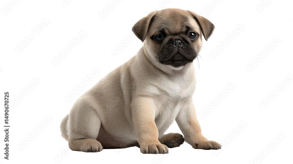 Obraz premium Adorable Pug Pup: A cute pug puppy with wrinkled face sits, capturing attention with its adorable demeanor. The image exudes warmth and innocence, making it an instant favorite.