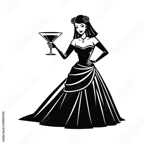 Wedding bride woman in martini cocktail vector