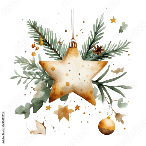 Christmas star ornament watercolor design festive decor nature inspired holiday vibes