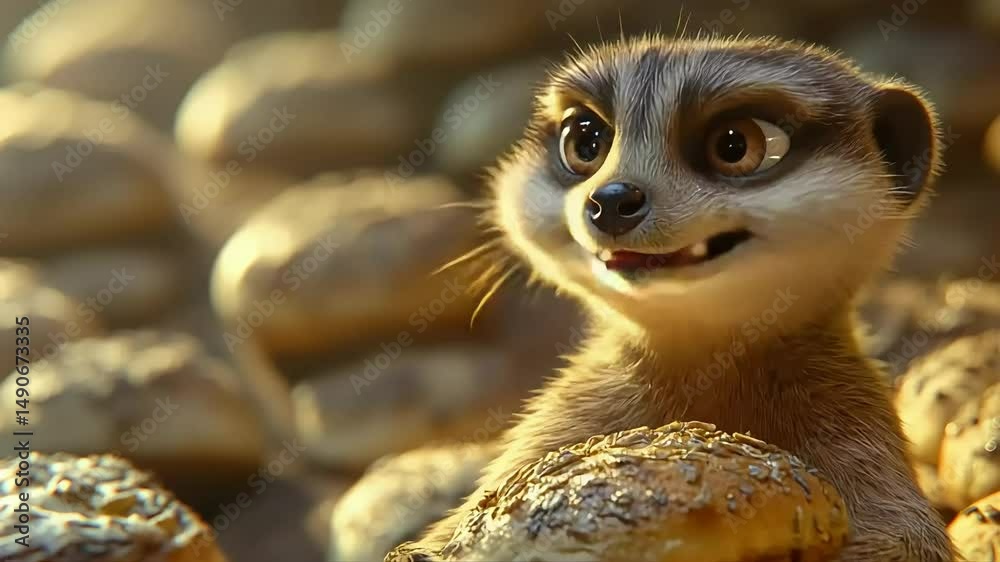 Cute cartoon meerkat with bread
