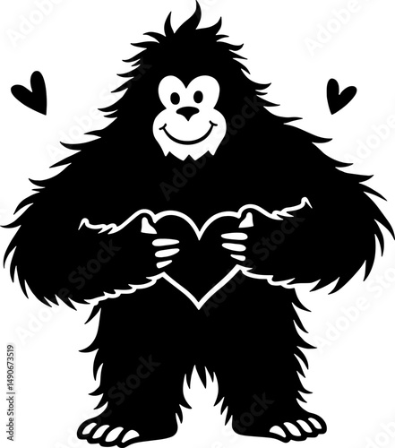Bigfoot With Heart on white background