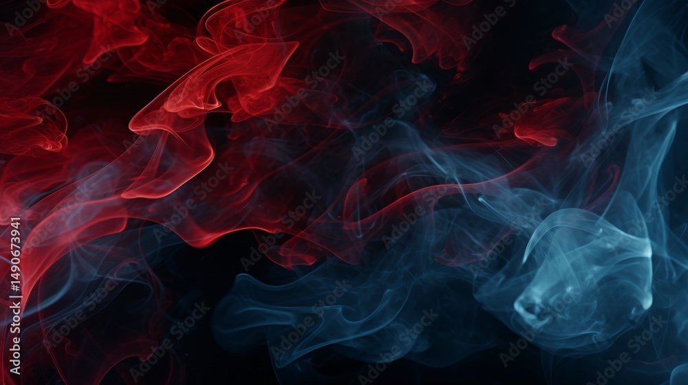 Fototapeta premium Abstract Red and Blue Smoke Swirls on Dark Background