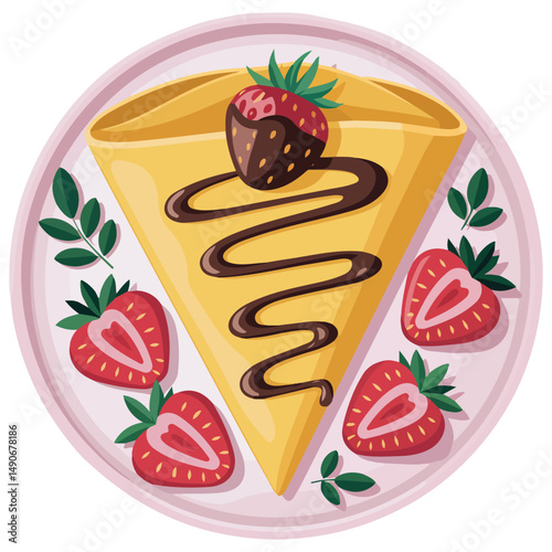 Chocolate strawberry pancake isolated vector illustration