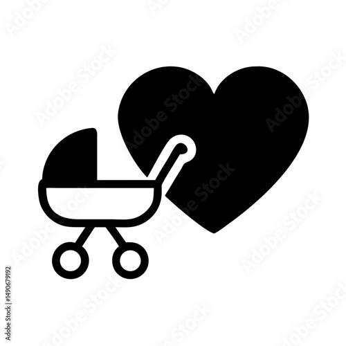 heart and baby carriage icon, heart and baby carriage vector illustration-simple illustration of heart and baby carriage, perfect for heart and baby carriage logos and icons