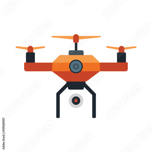 Modern Drone with Underneath Camera in Flat Icon Style