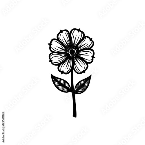 Elegant floral illustration featuring a stylized flower on a white background