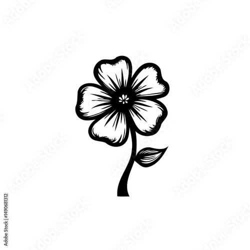 Elegant Monochrome Floral Illustration with Delicately Outlined Petals and Stem