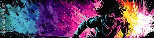 Dynamic Vivid Vector Illustration of Warrior Ninja Samurai with Explosive Color Background in Abstract Pop Art Style for Modern Graphic Design and Creative Inspiration