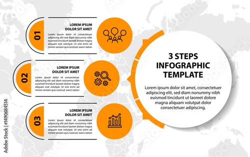 Infographic template with icons and 3 options or 3 steps. Can be used for workflow layout, diagram, timeline, banner, webdesign, business report, presentation. Vector illustration.