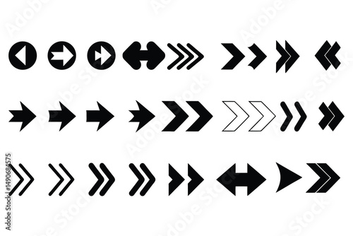 Set of Black Arrow Icons and Symbols – Directional Vector Collection for Navigation and UI Design