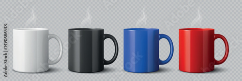 Vector 3d Realistic Coffee Mug Set for Branding and Mockup. Colorful Blank Ceramic Mugs Collection for Logo Design. Realistic Coffee Mug for Branding, Presentations