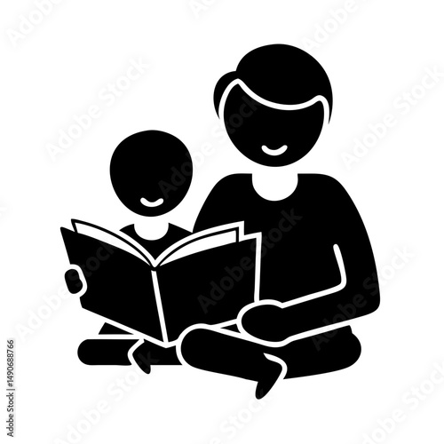 parent and child reading icon, parent and child reading vector illustration-simple illustration of parent and child reading, perfect for parent and child reading logos and icons