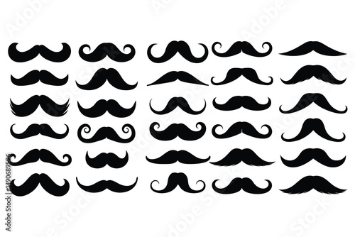 Set of Vintage and Retro Mustache Silhouettes – Black Mustache Icons Collection for Barbershop and Hipster Design