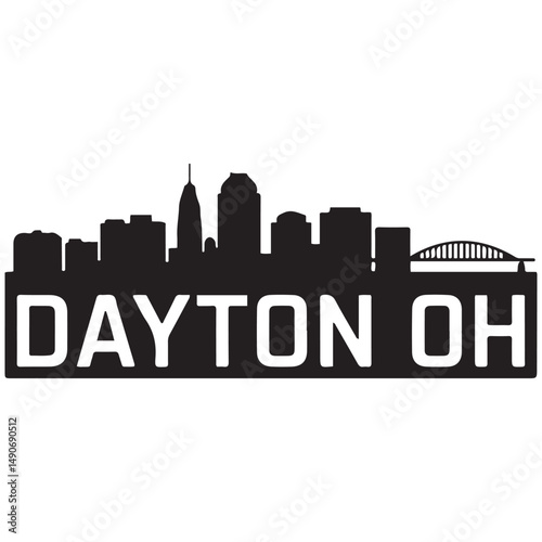 Dayton, OH skyline, monochrome Vector black silhouette. with white background