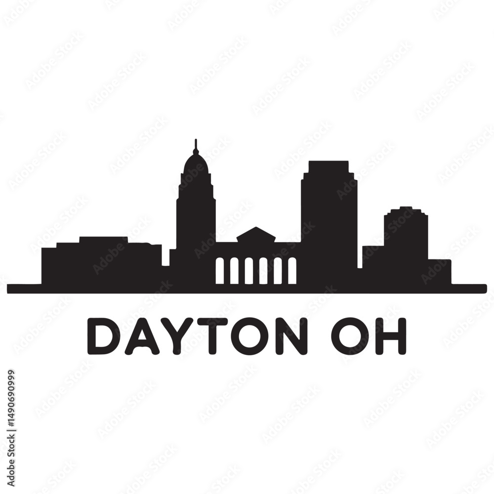 Obraz premium Dayton, OH skyline, monochrome Vector black silhouette. with white background