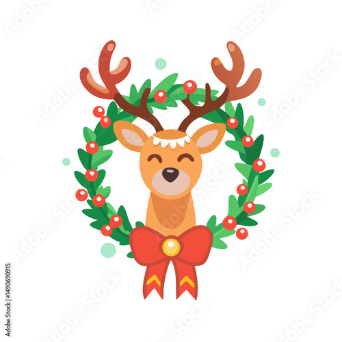 reindeer with wreath icon, reindeer with wreath vector illustration-simple illustration of reindeer with wreath, perfect for reindeer with wreath logos and icons