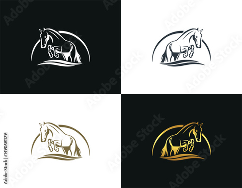 Jumping horse vector template design collection elegant stallion illustration for logo and branding horseback riding