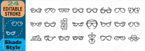 Collection of twenty four editable stroke sunglasses and shades icon set for various design projects