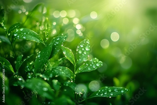 water drops on green leaves