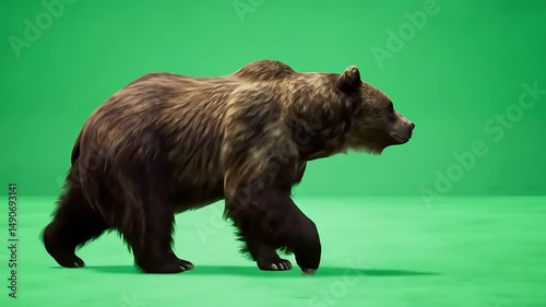 Grizzly bear walking across green screen for compositing and special effects projects