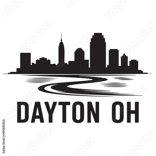 Dayton, OH skyline, monochrome Vector black silhouette. with white background