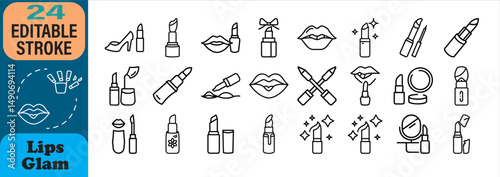 Vector icons set of various lipstick and cosmetic products for beauty and glamour