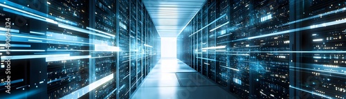 Deep perspective of a futuristic data center.