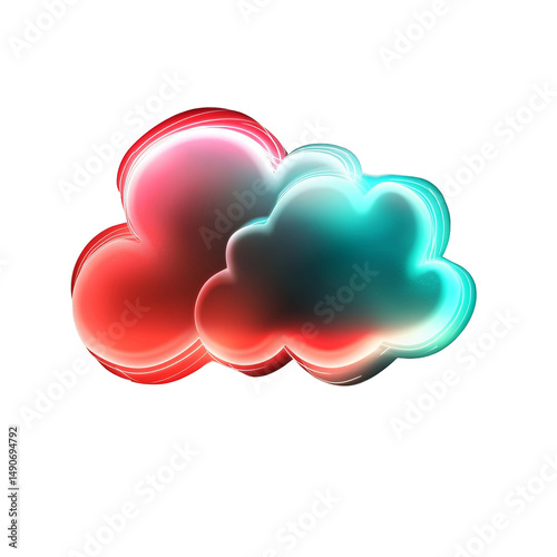 Colorful abstract clouds with neon glow, blending red and blue hues, creating vibrant and dreamy effect