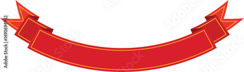 Red Ribbon with Gold Line Banner Icon - Vector Decorative Labels and Badges