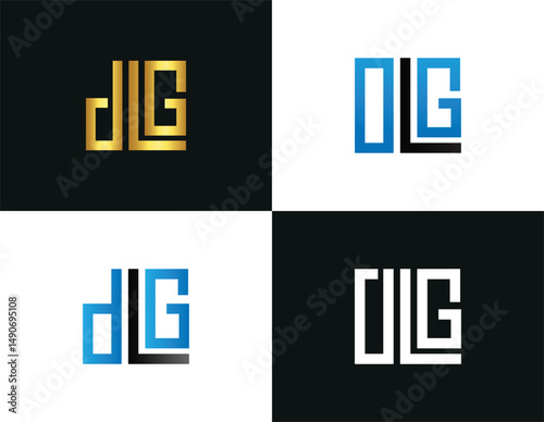 Initial DLG logo vector template design with golden blue and white variations