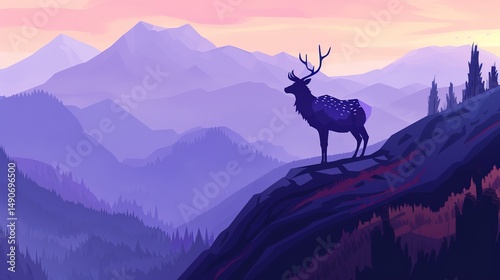 Majestic Elk Silhouette: Proud and Frosty Antlers on a Mist-Shrouded Summit