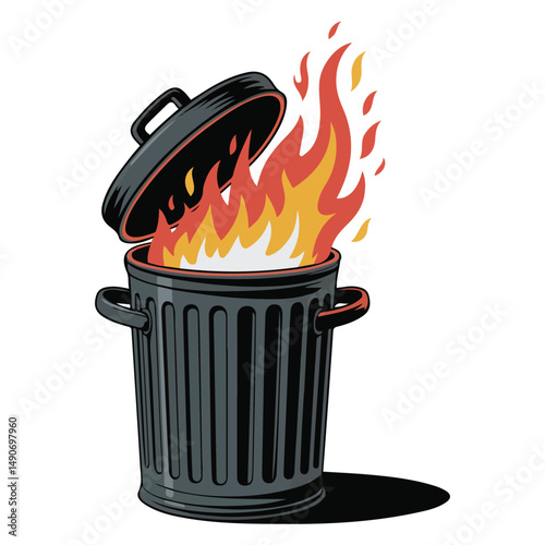 Burning trash bin isolated vector illustration