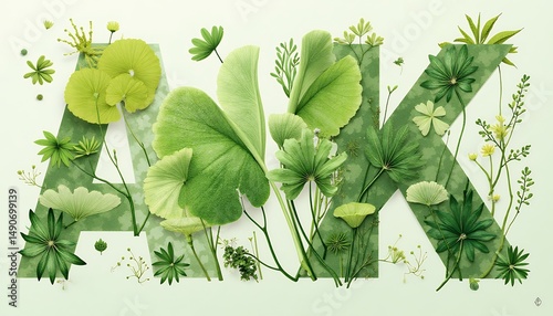 Serene Botanical Letters: A and K in Lush Green Foliage