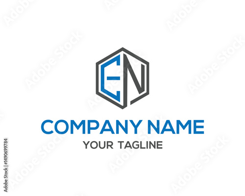 Modern EN initial monogram logo hexagon shape geometric design vector template for company