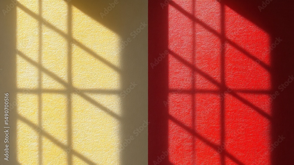 Fototapeta premium Window shadows on two-toned wall